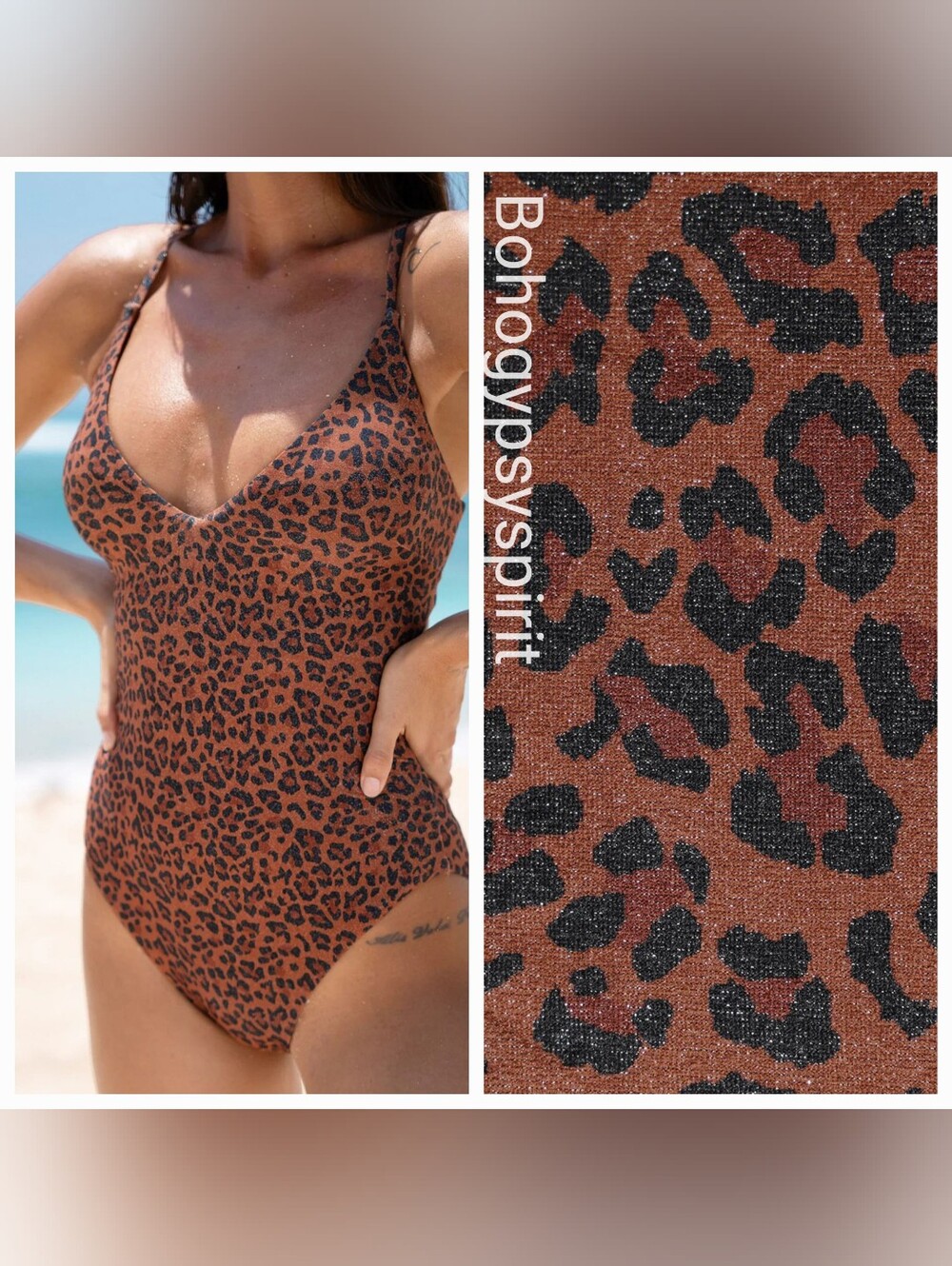 NWT Berlook Brown Metallic Leopard Lurex One Piece Swimsuit, Small